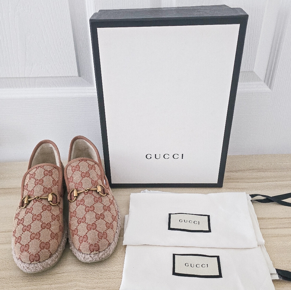 Gucci GG Fria Monogram Canvas Horsebit Espadrille Loafer Size 37 - Picture 2 of 12